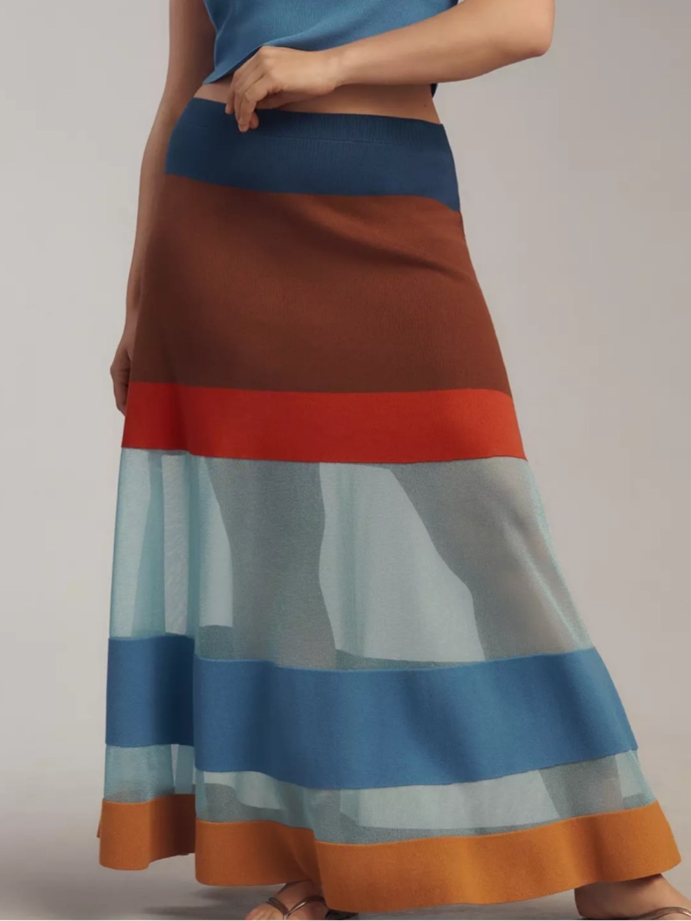 Anthropologie Maeve Knit Sheer Color Block Viral Maxi NWT Large $148